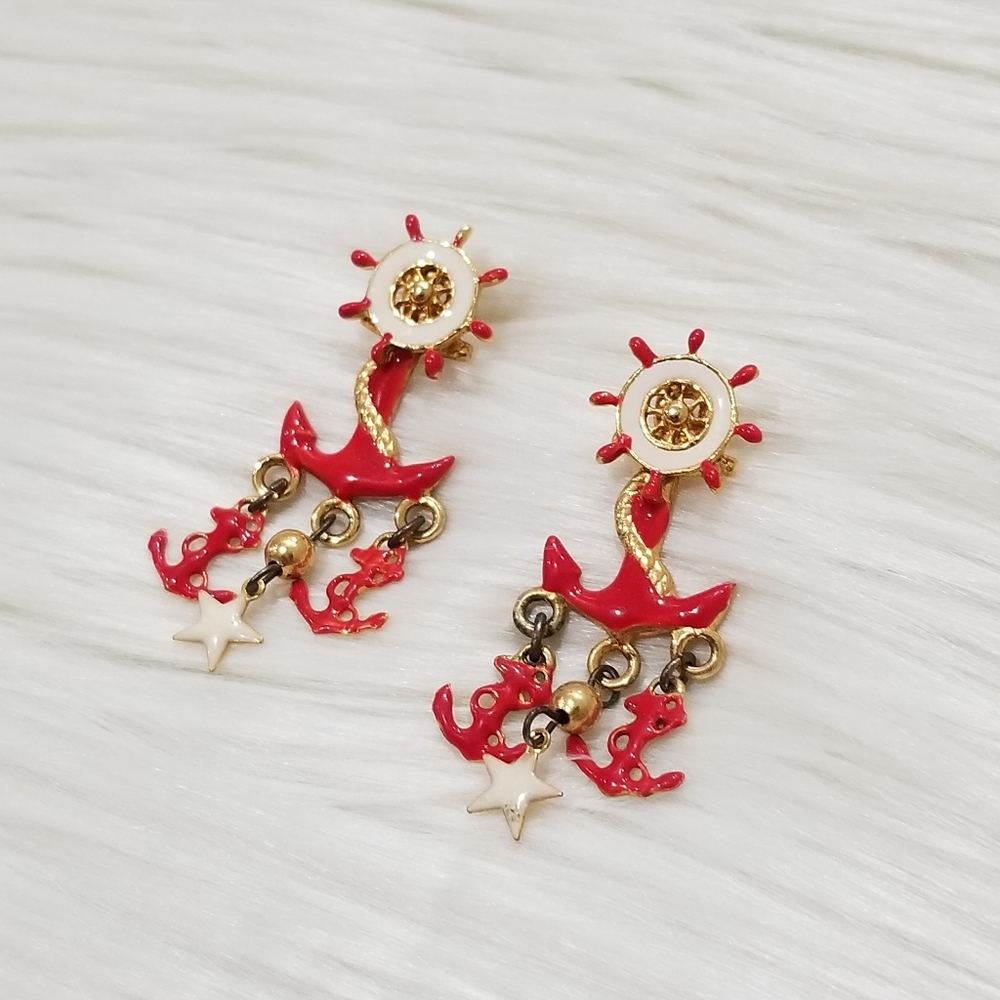 Vintage anchor statement earrings